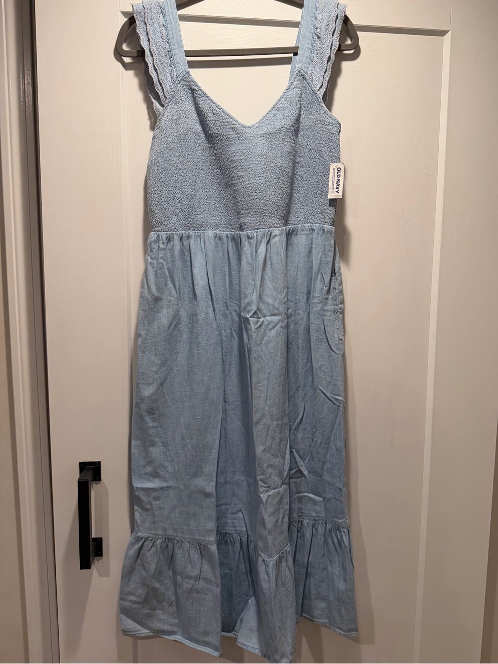 Old Navy Light Blue Denim Smocked Strap Maxi Dress